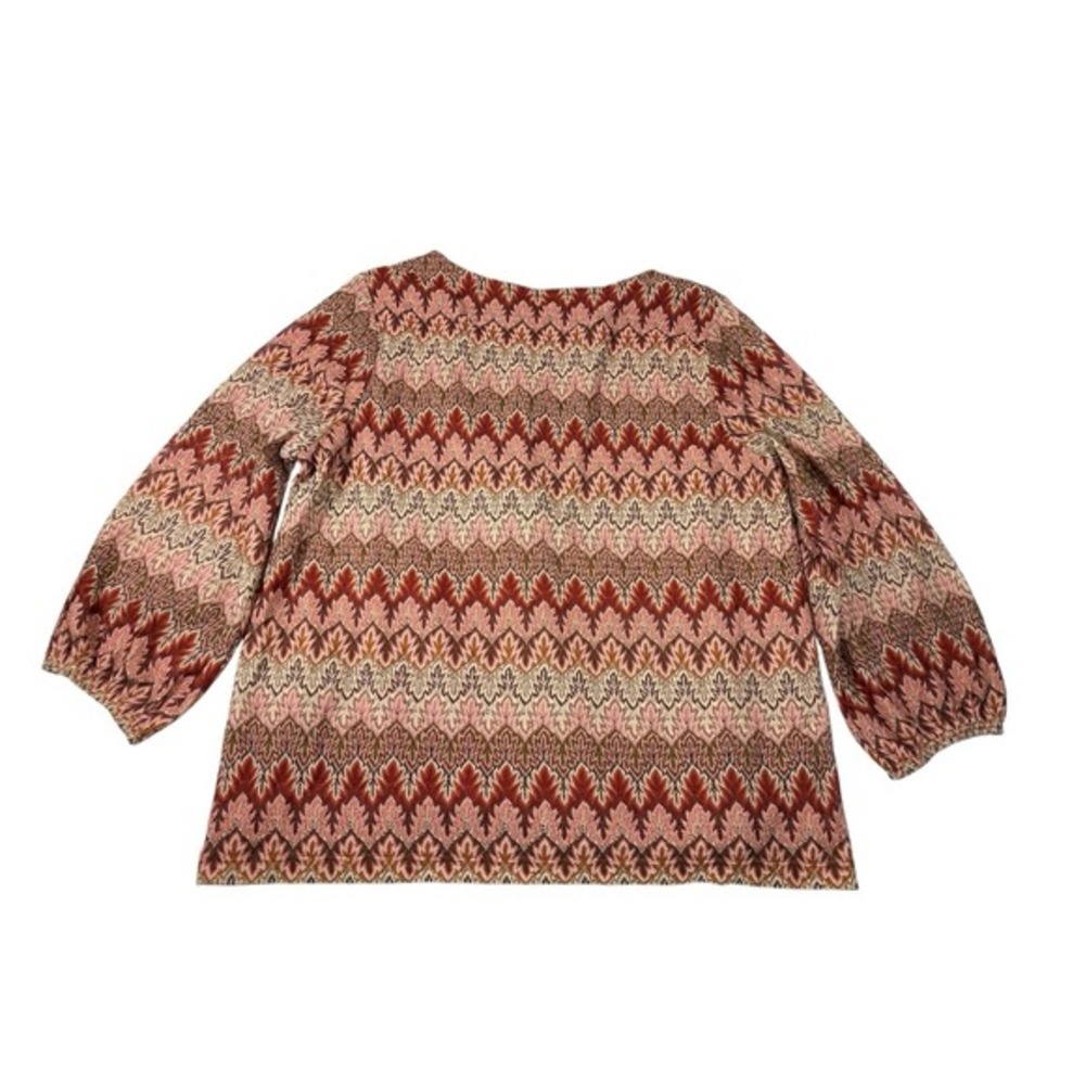 Rafaella Medium Rust Pink Chevron Print Balloon Sleeve Blouse Boho Retro 70s